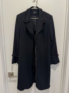 Vintage Black Wool Faux-Fur Long Coat